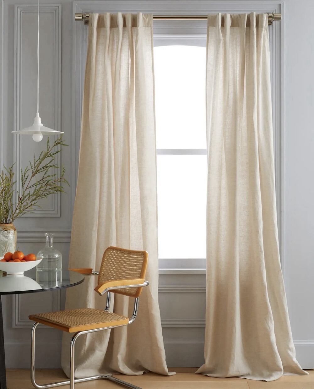 NEW QUINCE European Linen Light Filtering Curtains PAIR Panels Set 2 FLAX $164